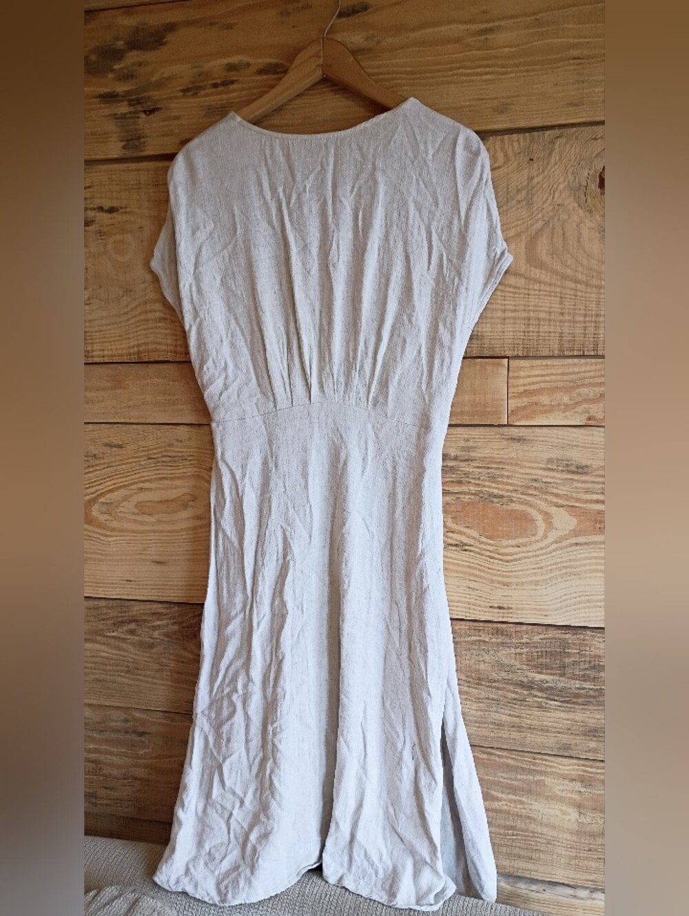 Dress Forum Beige Linen-Blend Corset Waisted Cottage Core Milkmaid Work - Picture 4 of 13